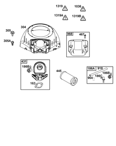 Blower Housing And Air Cleaner Group Diagram and Parts List for 40N877-0069-B5  Briggs and Stratton Engine